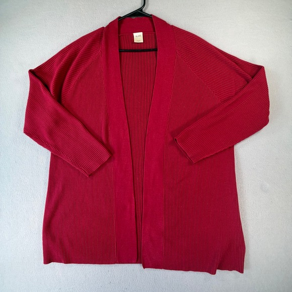 Blair Sweaters - Blair Ribbed Cardigan Sweater Women Large Red Longline Open Front Knit Preppy L